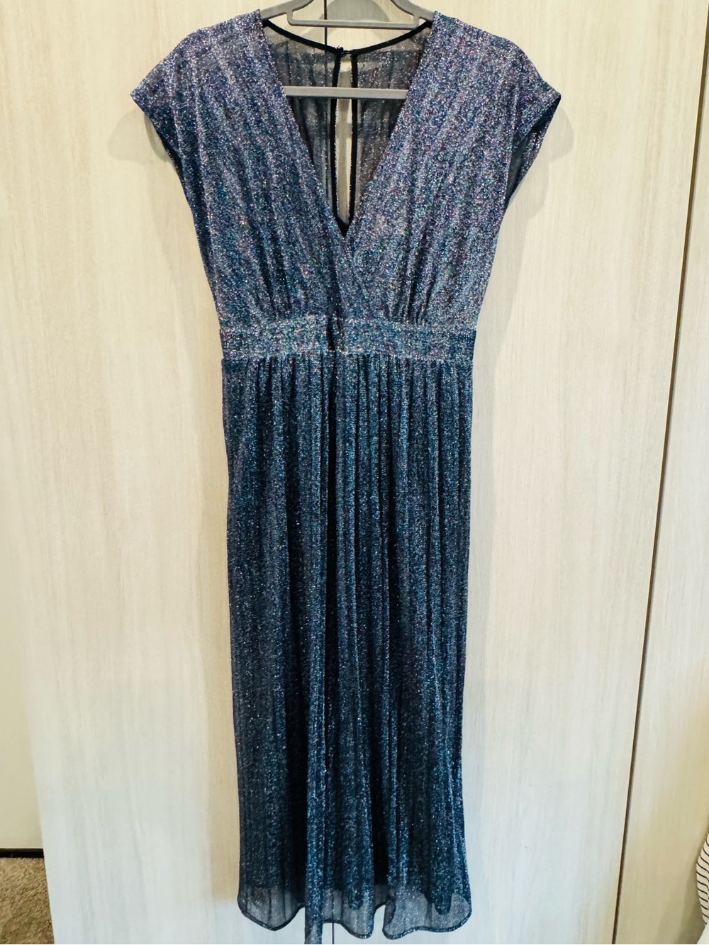 Moulinette Soeurs Shimmery iridescent  Navy V-Neck Maxi Dress Sz 4